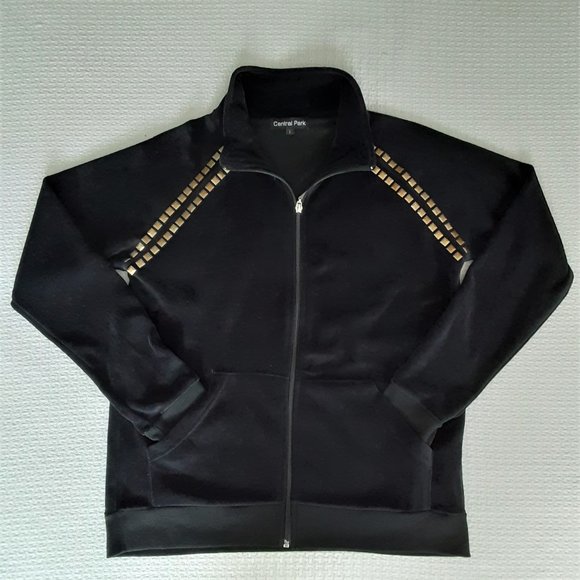 Central Park Women's Black Velour Studded Zipped Jacket Size; Large - Picture 1 of 6